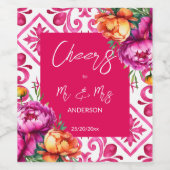 ミスター・ミセス・明るい赤紫色の応援はオレンジ色の牡丹をタイル ワインラベル (シングルラベル)