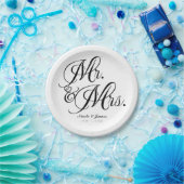 ミスター・ミセス・白黒結婚婚約パーティ ペーパープレート (パーティー)