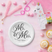 ミスター・ミセス・白黒結婚婚約パーティ ペーパープレート (パーティー)