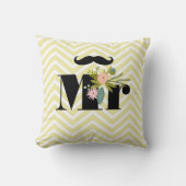 ミスター・ムスタヒー淡い色のイエローホワイトティール（緑がかった色）ジグザグザグ クッション (正面)