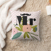 ミスター・ムスタヒー淡い色のイエローホワイトティール(緑がかった色)ジグザグザグ クッション (ブランケット)