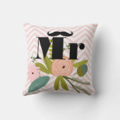 ミスター・ムスタヒー淡い色のイエローホワイトティール(緑がかった色)ジグザグザグ クッション (裏面)