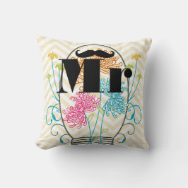 ミスター・ムスタ淡い色のッシュ・イエロージグザグメイソン・ジャー クッション