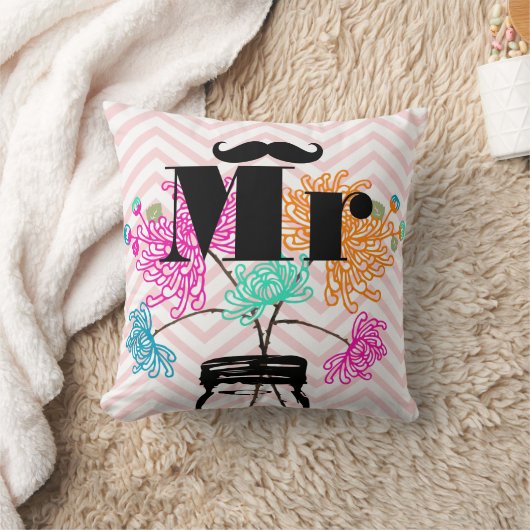 ミスター・ムスタ淡い色のッシュ・ピンク・ジグザグ・メイソン・ジャー クッション (ブランケット)