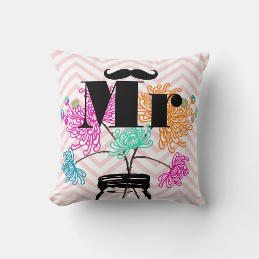 ミスター・ムスタ淡い色のッシュ・ピンク・ジグザグ・メイソン・ジャー クッション (正面)