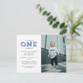 ミスター ワンダフル 1歳の誕生日写真招待状 ポストカード (スタンド正面)