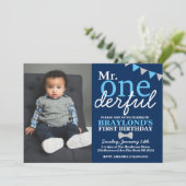 ミスター ワンダフル 1歳の誕生日 写真 カラーチェンジ可能 招待状 (スタンド正面)