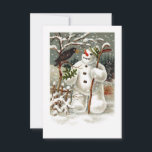 ミスター・雪だるまとミスター・クロウ・招待状 招待状<br><div class="desc">冬の景色に囲まれた雪だるまを訪れるカラスを描いたドイツの豪華なハガキの画像。シンプルさと色は、美しい目を引く画像をもたらす。クリスマスや休日のニーズに最適。</div>