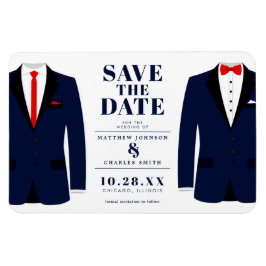 ミスター& Mr. モダン 結婚 Navy Tux -日付を保存 マグネット