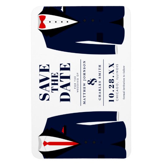 ミスター& Mr. モダン 結婚 Navy Tux -日付を保存 マグネット (縦)