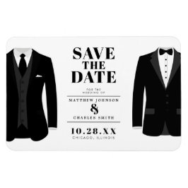 ミスター& Mr. モダン Black's 結婚 Tux -日付を保存 マグネット