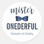 ミスターOnederful Bow Tie 1st誕生日ステッカー ラウンドシール (正面)