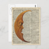 ミスチカルミディヴァルムーン顔ヴィンテージイラストレーション ポストカード (正面/裏面)