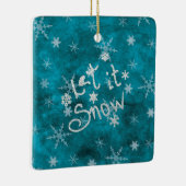 ミスティカルな冬の青銀の雪の結晶 Let It Snow セラミックオーナメント (右)