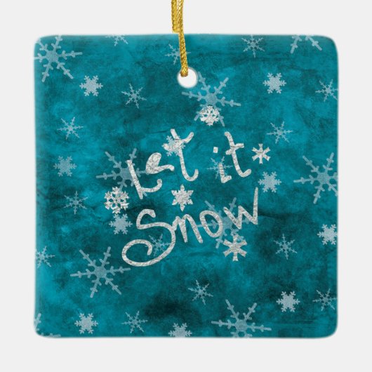 ミスティカルな冬の青銀の雪の結晶 Let It Snow セラミックオーナメント (正面)