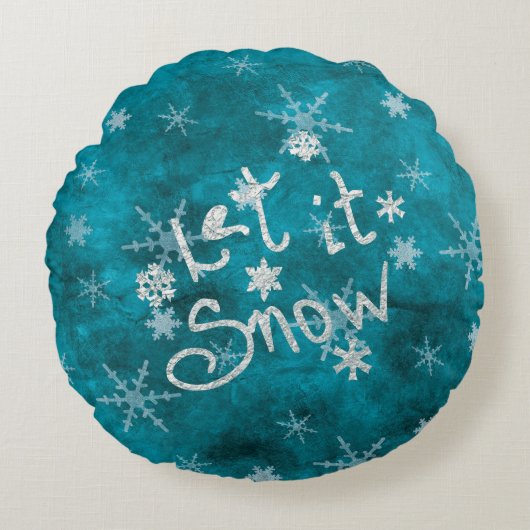 ミスティカルな冬の青銀の雪の結晶 Let It Snow ラウンドクッション (正面)