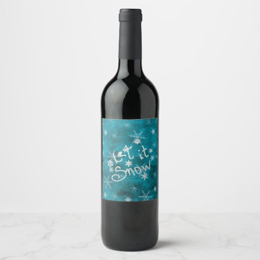 ミスティカルな冬の青銀の雪の結晶 Let It Snow ワインラベル (正面)