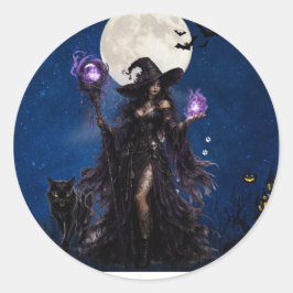 ミスティカルウィッチハロウィンムーントシャツ ラウンドシール