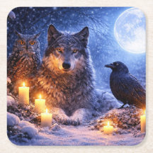 ミスティカルオウルウルフクロウキャンドル冬の雪