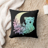 ミスティカルキャットクレセントムーンパステルゴシックウィッカ クッション (ブランケット)