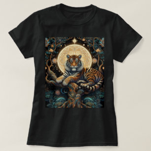 ミスティカルジャングルキャットタイガーブラック Tシャツ