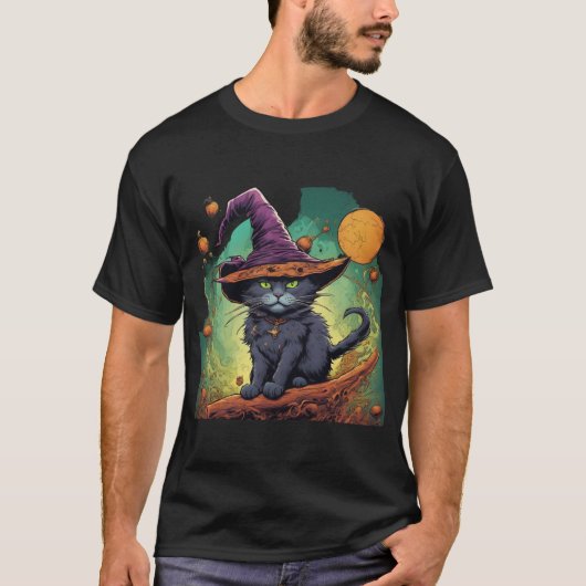 ミスティカルハロウィン魔女猫 Tシャツ (正面)