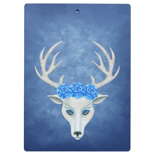 ミスティカルホワイトディアヘッドブルーアイズ〔雄ジカの〕枝角バラ クリップボード (裏面)