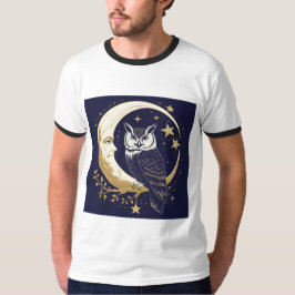 ミスティカル・オウル三日月・天体グラフィックTシャツ Tシャツ