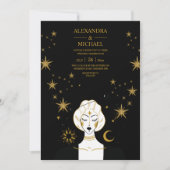 ミスティカル ブラックゴールド 天体 月 結婚式  招待状 (正面)