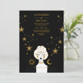 ミスティカル ブラックゴールド 天体 月 結婚式  招待状 (スタンド正面)