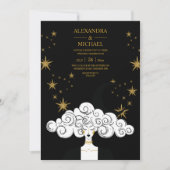 ミスティカル ブラックゴールド 天体 月 結婚式 招待状 (正面)