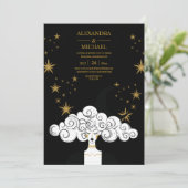 ミスティカル ブラックゴールド 天体 月 結婚式 招待状 (スタンド正面)