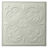 ミスティソフトグリーンフェイクレリーフ、 浮き彫りフローラ タイル (正面)