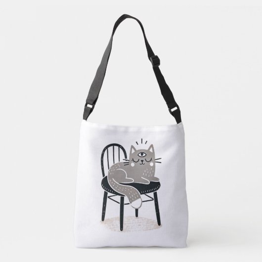 ミスティックなグレーの猫が三目を開けて眠る クロスボディバッグ (裏面)