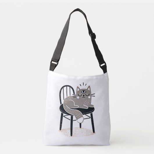 ミスティックなグレーの猫が三目を開けて眠る クロスボディバッグ (正面)