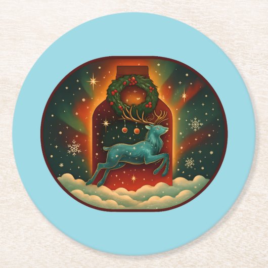 ミスティックウィンタースタグブルーBG ラウンドペーパーコースター (正面)