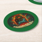 ミスティックウィンタースタッググリーンBG ラウンドペーパーコースター (アングル)