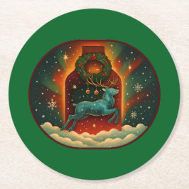ミスティックウィンタースタッググリーンBG ラウンドペーパーコースター
