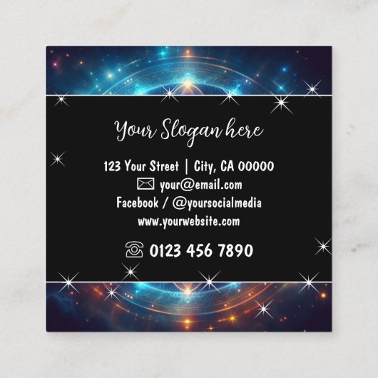 ミスティックカラフルフローラ星雲グリッター星 スクエア名刺 (裏面)