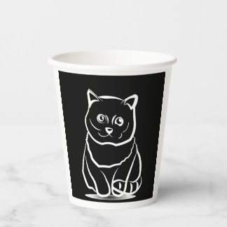 ミスティックキャットヘッド - ミニマリストフェリネラインアートTシャツ 紙コップ