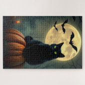 ミスティックグロウブラックキャットパズル - ハロウィンの魔法 ジグソーパズル (横)