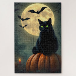 ミスティックグロウブラックキャットパズル - ハロウィンの魔法 ジグソーパズル