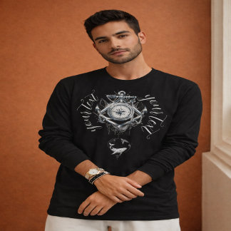 ミスティックコンパス・レイヴングラフィック ブラック ロングスリーブTシャツ Tシャツ
