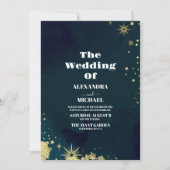ミスティックシックブルー金ゴールドスタームーン結婚ズ 招待状 (正面)
