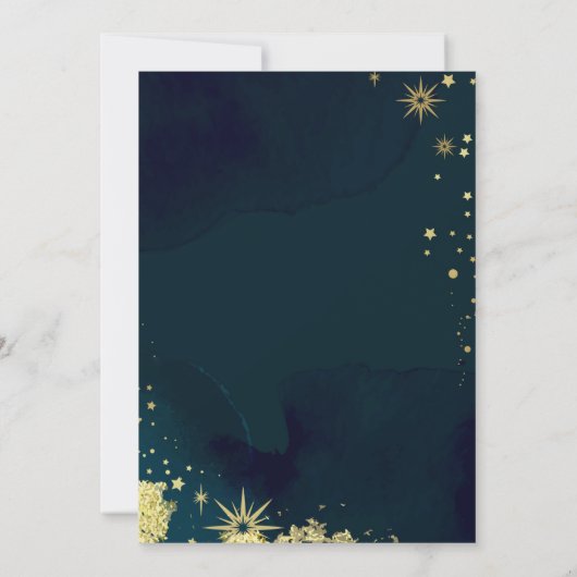 ミスティックシックブルー金ゴールドスタームーン結婚ズ 招待状 (裏面)