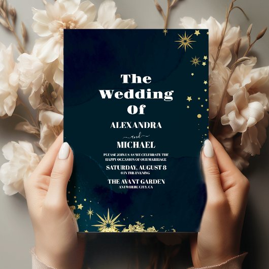 ミスティックシックブルー金ゴールドスタームーン結婚ズ 招待状