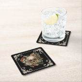 ミスティックスカルヴィンテージブラック スクエアペーパーコースター (インサイチュ)