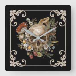 ミスティックスカルヴィンテージブラック スクエア壁時計