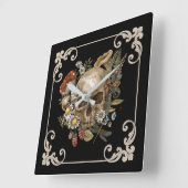 ミスティックスカルヴィンテージブラック スクエア壁時計 (傾斜)