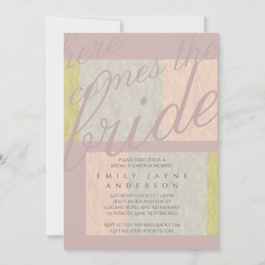 ミスティックストームタイポグラフィブライダルシャワーブルーピンク 招待状 (正面)